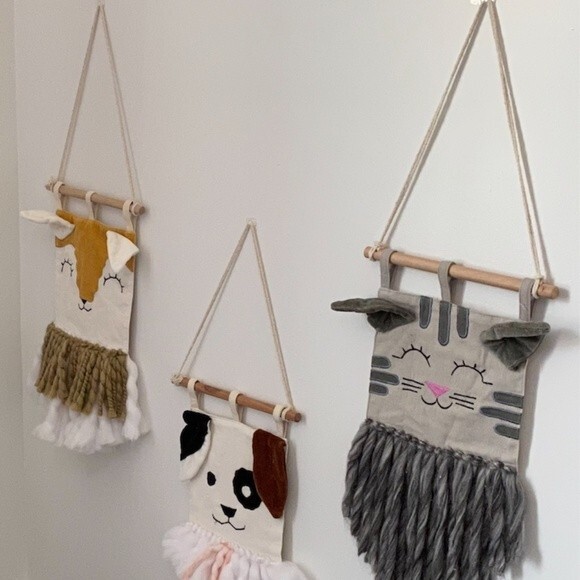 CAT Wall Hanging Textured Animal Natural Room Decor Gray Kitten Wall Art boho - Picture 4 of 10